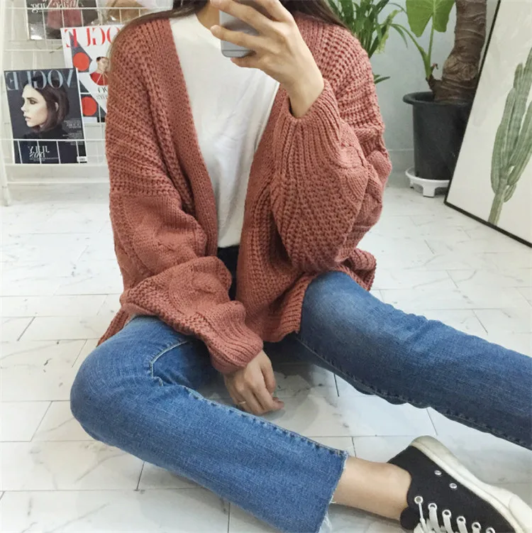 Весенние корейские шикарные вязаные свитеры женские Harajuku однотонные свободные кардиганы с рукавами «летучая мышь» Femme Chic универсальная одежда