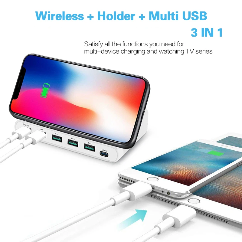 Беспроводное зарядное устройство Qi 5 USB подставка для телефона Samsung iphone быстрая