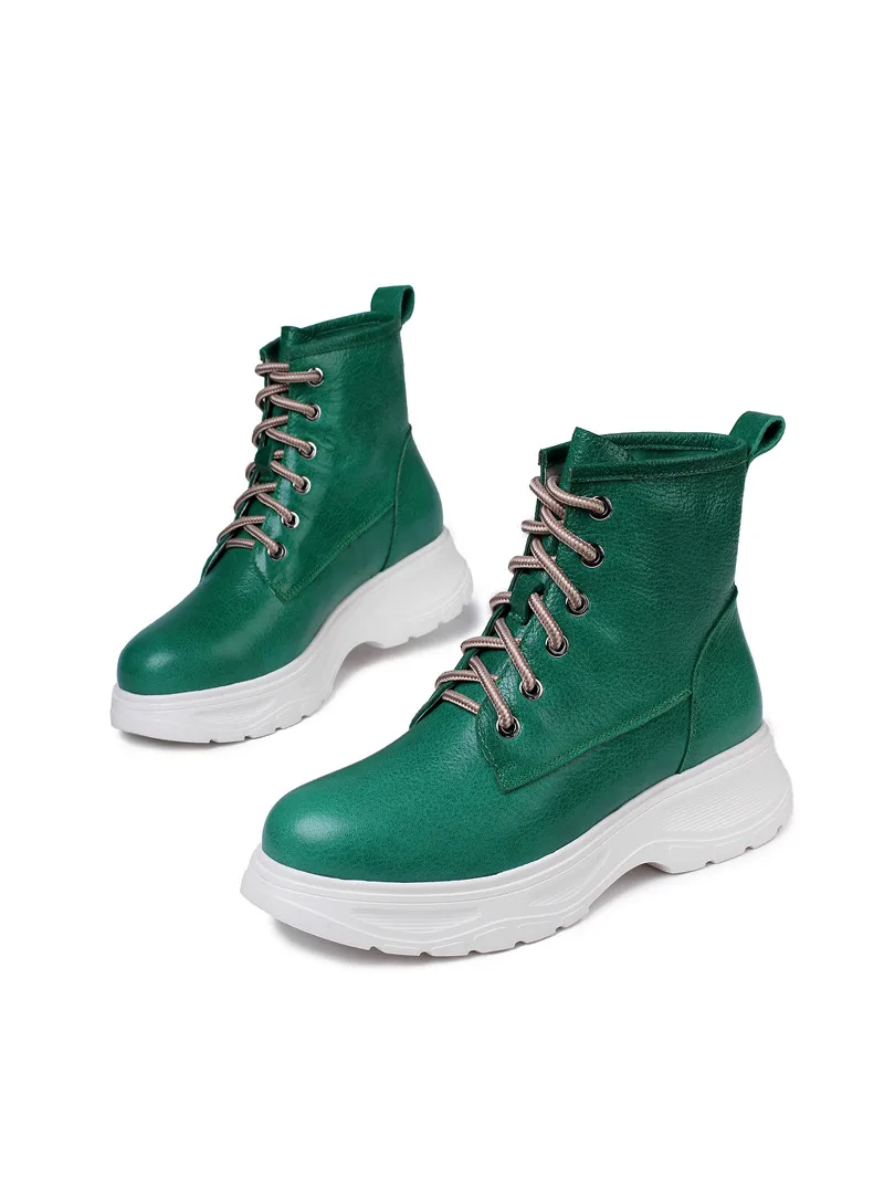 ASUMER/Большой размер 34-43, модные осенне-зимние сапоги из натуральной кожи женские ботильоны на шнуровке с круглым носком женские сапоги на плоской подошве на платформе