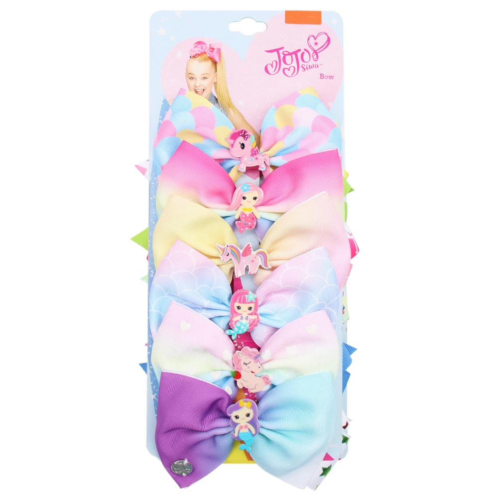 6pcs 1/6 шт./лот JOJO Луки Jojo Siwa с принтом радуги, с бантиком, для маленьких девочек вечерние милые носки с рождественским принцесса зажим для волос Детские аксессуары по уходу за волосами с подарки - Цвет: 6pcs