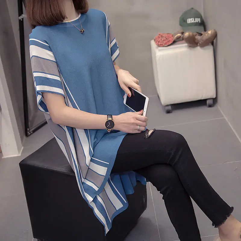 Женская трикотажная футболка большого размера летняя Свободная рубашка в