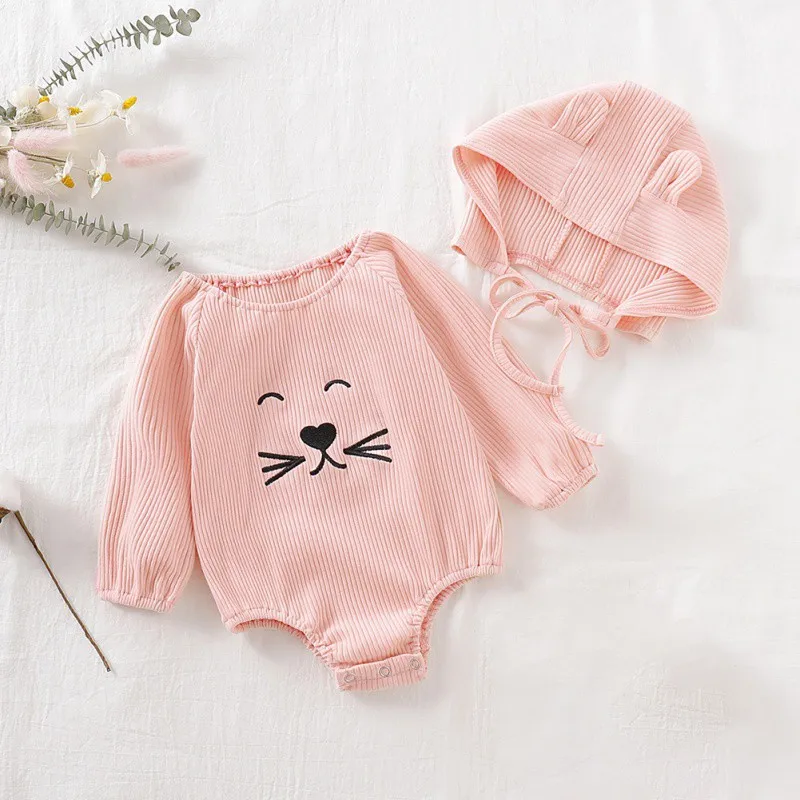 

2pcs Baby Girl Romper 2019 Christmas Newborns Long sleeve Tops Baby Cotton Soft Cat Print Infant Autumn Winter Babysuit 0-18M