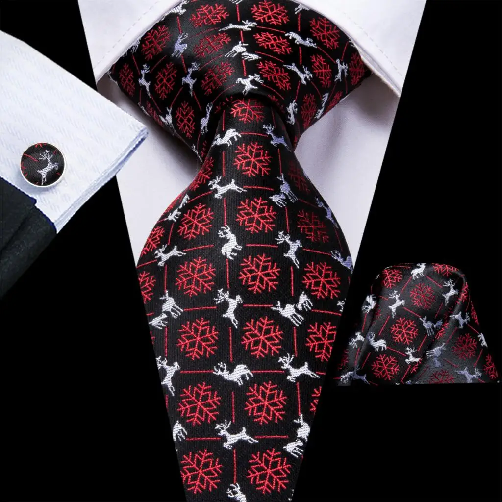 Hi-Tie рождественские галстуки для мужчин Hanky запонки набор шелк подарки для мужчин красный цветочный жаккард Gravatas вечерние большой мужской галстук