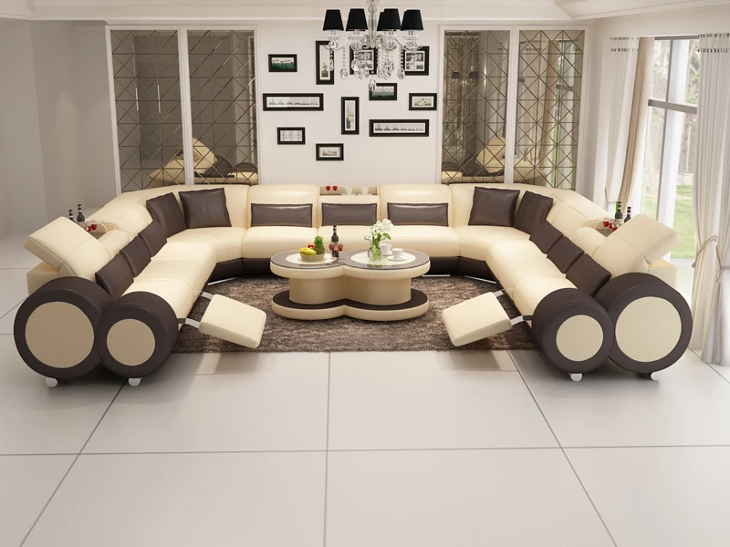 Итальянский стиль современный u образный белый кожаный очень большой секционный диван дизайн
