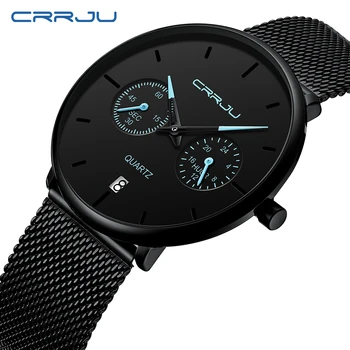 

Mens Watches CRRJU Chronogrph Casual Waterproof Watch for Man Sport Quartz Watch Men's Dress Calendar Watch Relogio Masculino