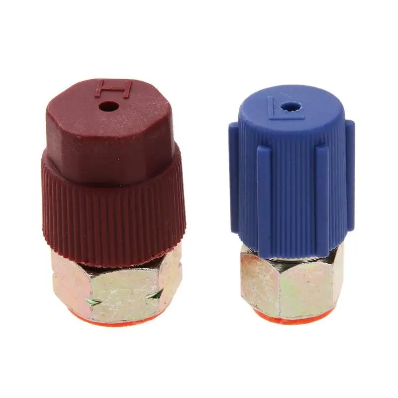 Car Retrofit 7/16 to 3/8 Conversion Adapter R12 to R134a High/Low AC Fitting for Automobiles Air Conditioner Red Blue