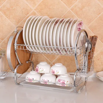 

Kitchen dish storage rack creative double layer large capacity chopsticks cutting board knife rack integrated drain rack