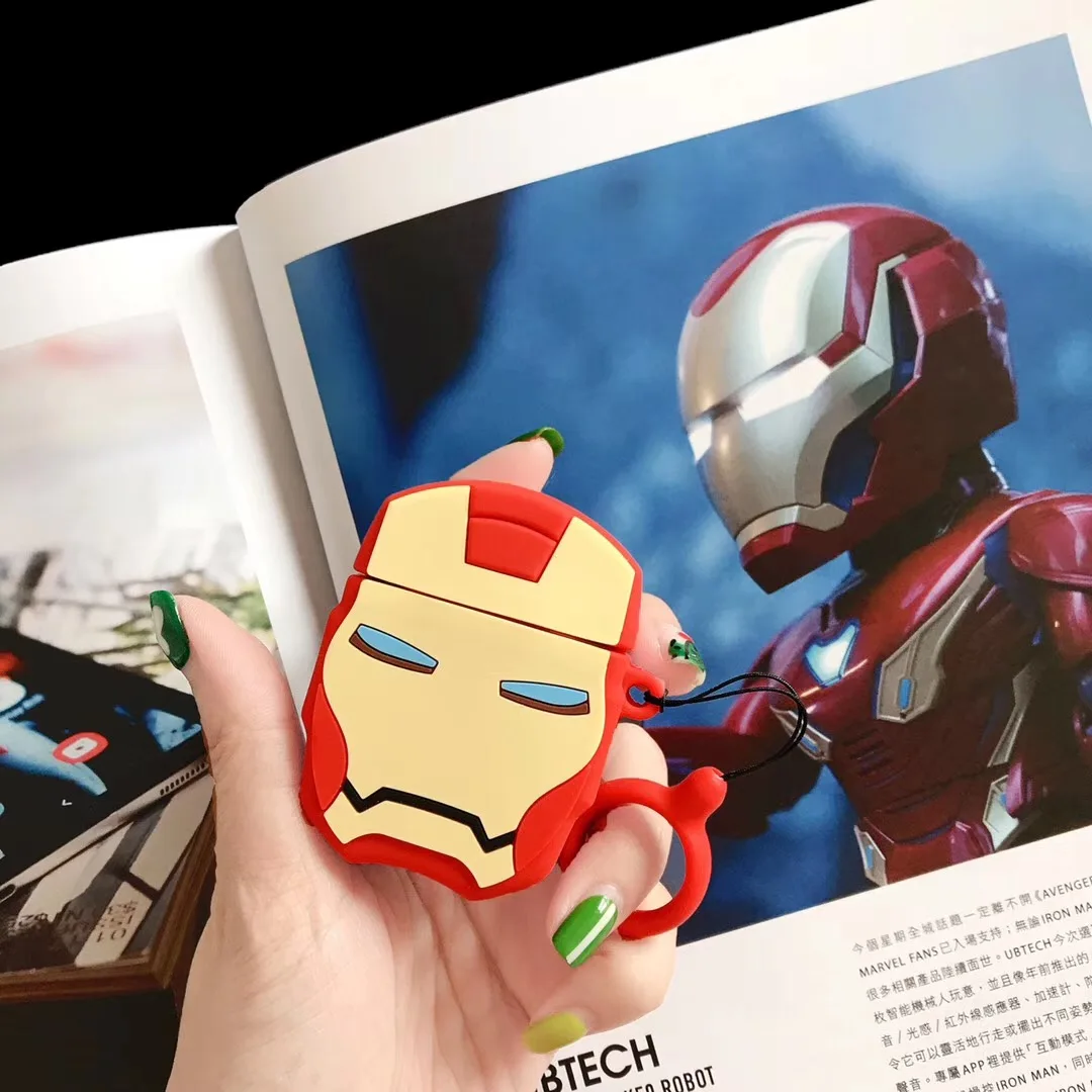 

Anime Cartoon 3D Avengers Weibo Iron Man Bluetooth Wireless Headset Set Apples AirPods Set Shockproof + Ring Buckle Box Fundas