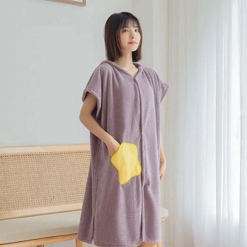 Cute Wearable Microfiber Bathrobe Woman Shower Female Soft Bath Towel for Adults for Home Bath and Sauna Towels Bathroom