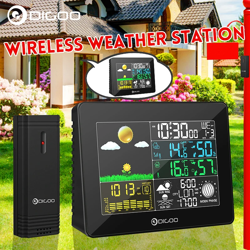 Дешево Digoo DG TH8868 Цифровая метеостанция Беспроводная + крытый Открытый датчик температуры инструменты гигрометр термометр часы