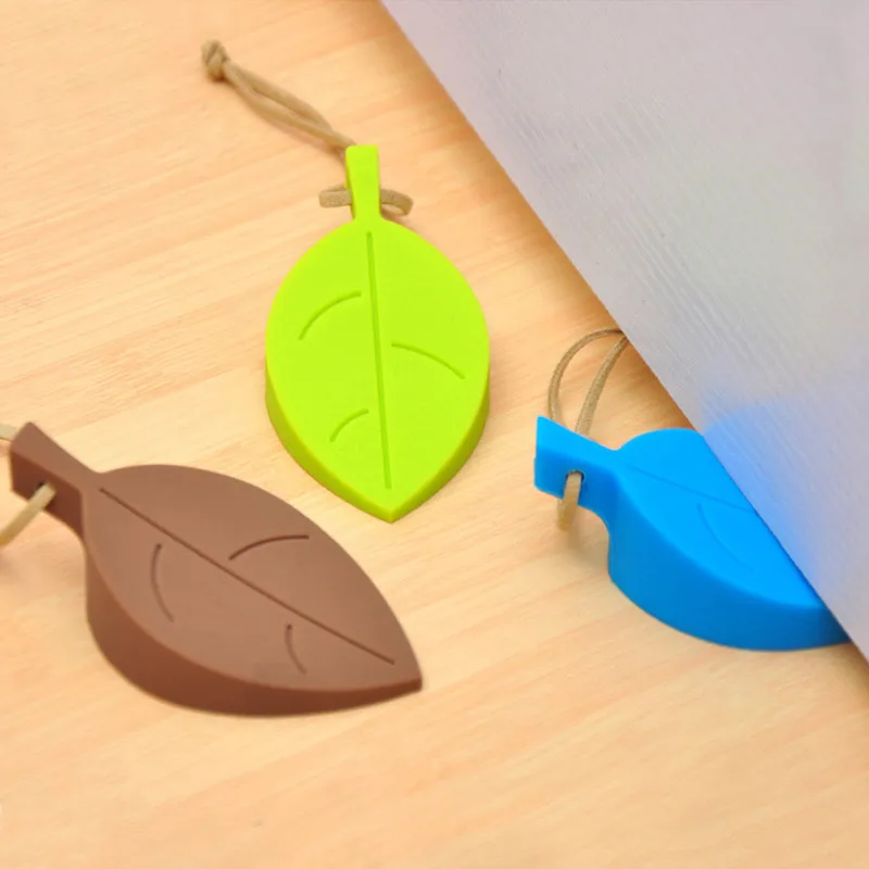 Herbabe 4Pcs Child Door Stoppers Cute Cartoon Leaf Style Silicone Door Stop Anti-pinch Security Card Guard Baby Safety Protector