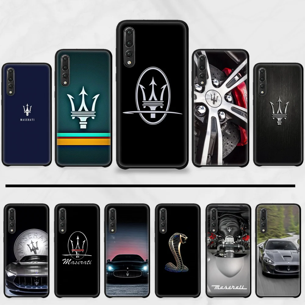 Чехол для телефона из ТПУ с логотипом Supercar Maserati черный корпус Huawei P9 P10 P20 P30 Pro Lite smart