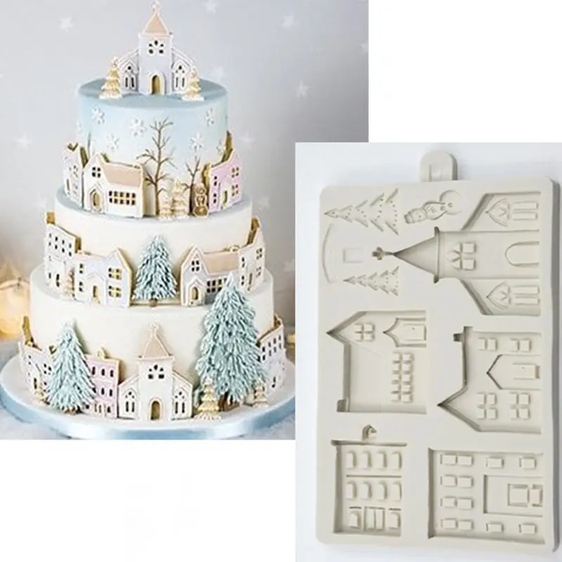 

3D Christmas House Silicone Mold Fondant Cake Decorating Tools Chocolate Plaster Sugarcraft Baking Mould for kitchen accessories