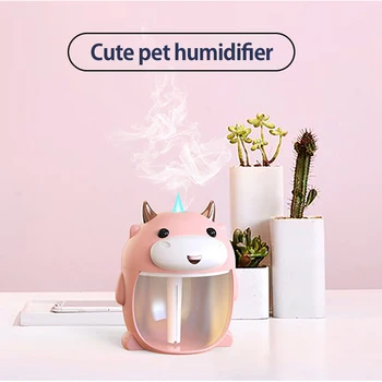 

ELOOLE 300ML Cute Cow Air Humidifier Aroma Essential Oil Diffuser USB Mute Fogger Mist Maker Colorful Night Light For Home Car