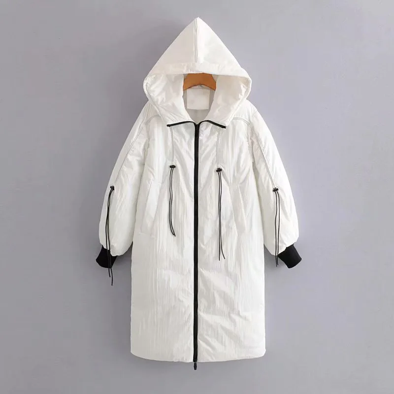 

65mr-190962 Korean-style WOMEN'S Wear 2019 Winter New Style Long Drawstring Contrast Color Trim Hooded Cotton Overcoat Women's
