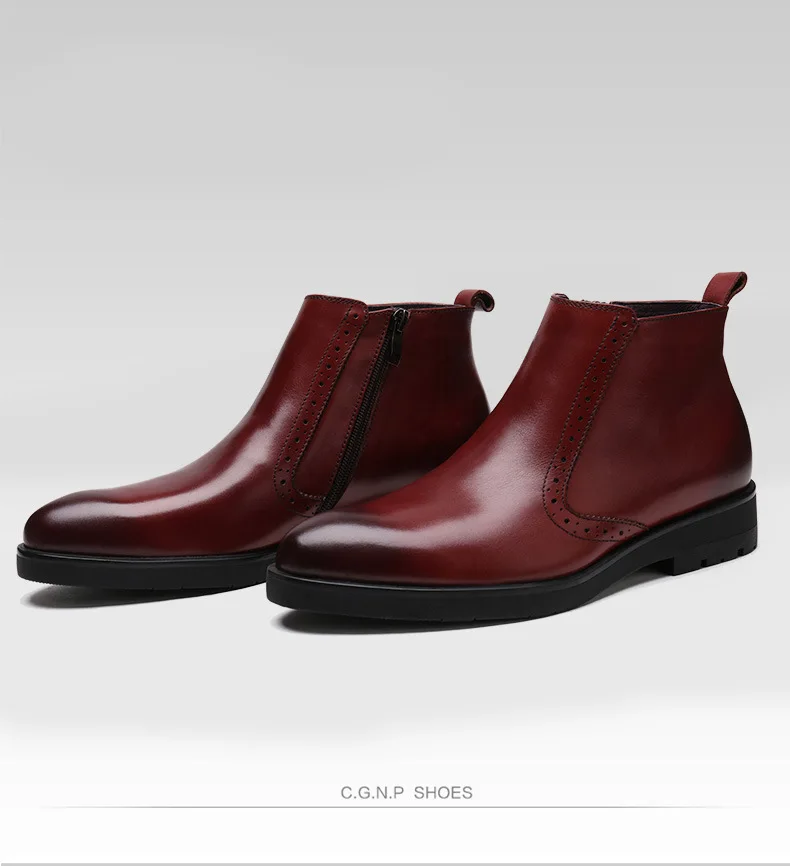 

High Top Men Shoes Leather Leather Boots Round Toe Black Brown Work Shoes Cowhide Business Formal Wear Wear