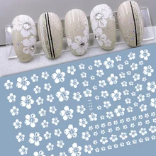 1pc adorável branco ouro flores menina etiqueta do prego não precisa de água pasta direta decalques projetos acessórios manicure salão de beleza decorações