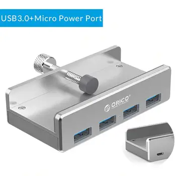 

ORICO MH4PU-P USB Hub Aluminum External 4Ports USB 3.0 Usb Splitter with 10-30mm Adjustable Clip for Macbook Desktop Laptop PC