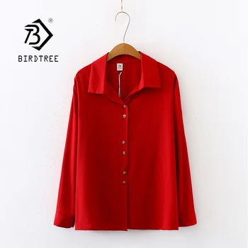 

2020 Summer New Women Solid Red Shirts Autumn Long Sleeve Vintage Shirt Loose Tops Casual Blouse Feminina Blusa T02815F