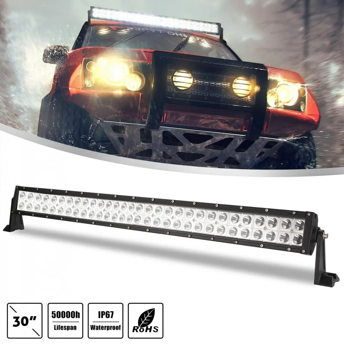

30 Inch 300W 2 Rows Led Work Light Bar 6000K White Waterproof for Off-Road Suv Boat 4X4 Jeep JK 4Wd Truck 12V-24V