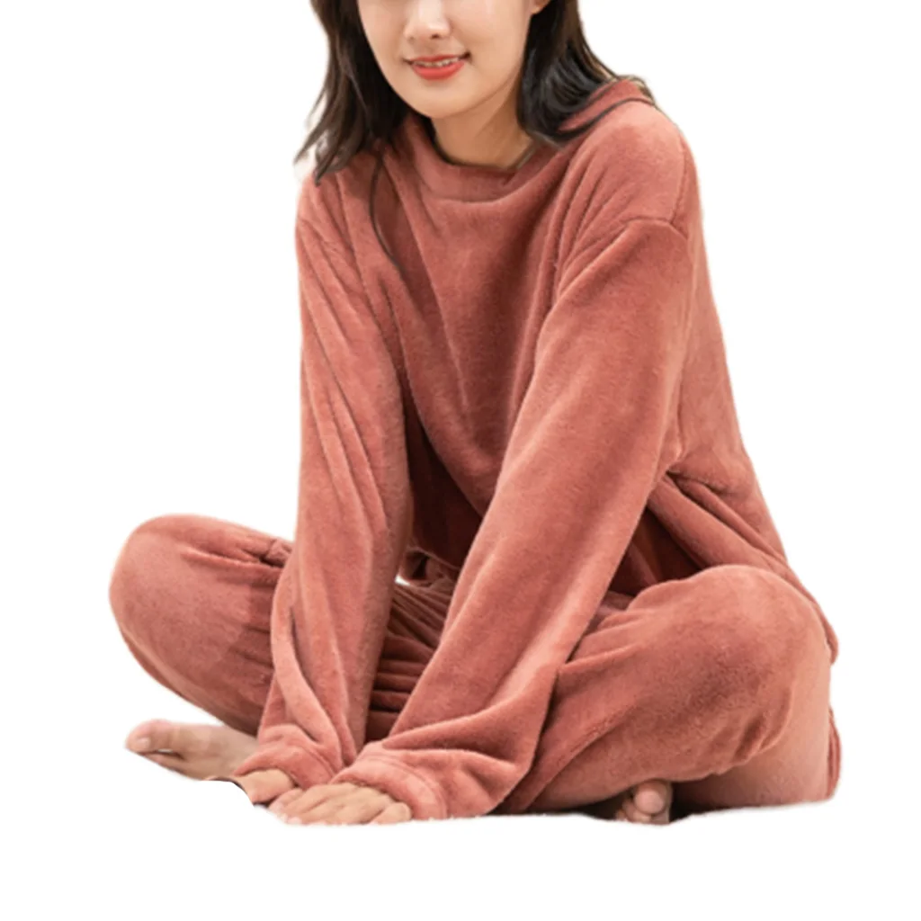 Женская зимняя утепленная Коралловая бархатная Пижама, комплект, мягкий теплый пуловер с вышитыми буквами, топы, длинные штаны для бега, одежда для сна, домашняя одежда - Цвет: LIKE PIC