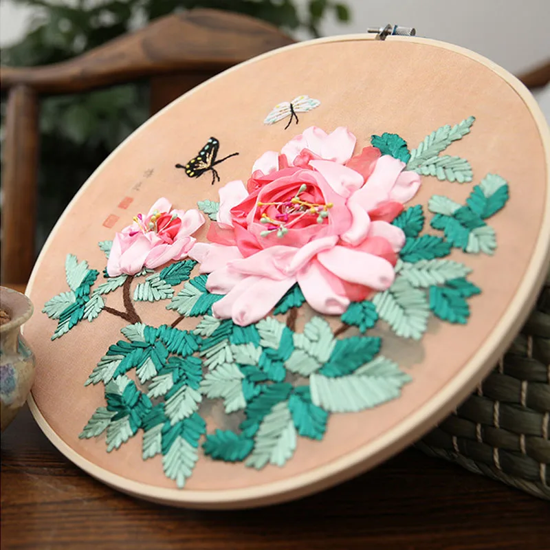 

DIY Embroidery Handwork Needlework for Beginner Cross Stitch kit Ribbon Painting Sewing Embroidery Hoop Home Decor