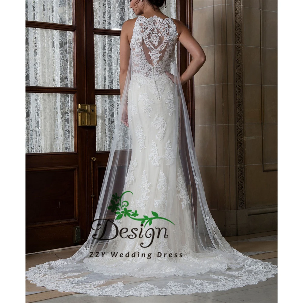 Иллюзия белый тюль и органза Совок Русалка Vestido De Casamento Аппликации суд поезд на заказ свадебные платья