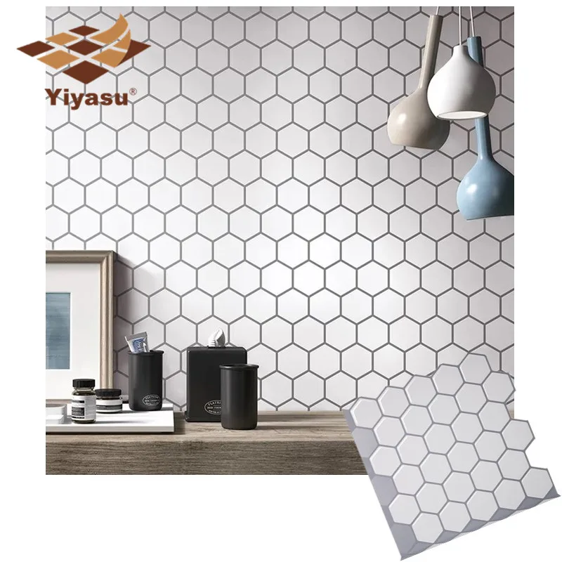 Altıgen beyaz vinil yapışkan kendinden yapışkanlı duvar kağıdı 3D Altıgen beyaz vinil yapışkan kendinden yapışkanlı duvar kağıdı 3D