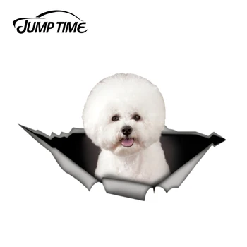

Jump Time 13cm x 8m Bichon frise Sticker Torn Metal Bumper Decal Funny Car Stickers Window Trunk Animal 3D Car Styling