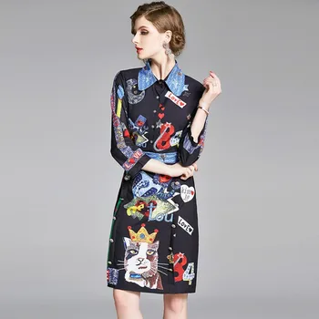 

Women Summer Elegant Animal Digital Printed Wrist Sleeve Shirt Dress Vintage Knee Length High Waist Casual Party Dress Vestidos