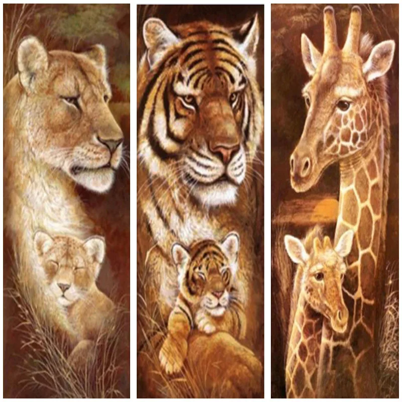 Animal Diamond Embroidery 5D DIY Diamond Painting Christmas Tiger Lion and Giraffe Cross Embroidery Full Diamond Mosaic Home Dec