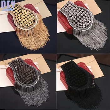 

2pcs Handmade Fashion Tassel Chain Shoulder Board Badges Fabric Metal Epaulette Military Pin on Brooch Medal