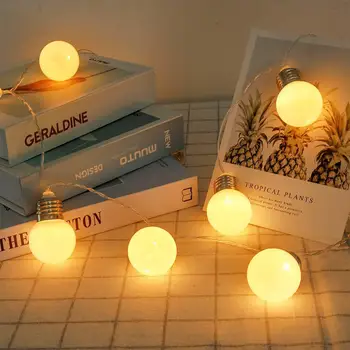

10Pcs LED Milk White Bulb Modelling Battery Box Decorative String Lamp House Yard Christmas Holiday Lamp