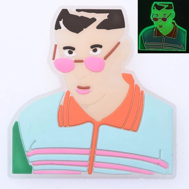 1pcs Glow in The Dark Croc Shoe Charms PVC Noctilucence Accessories Decoration Bad Bunny for Clogs JIBZ Button Charm Kids Gifts p2672