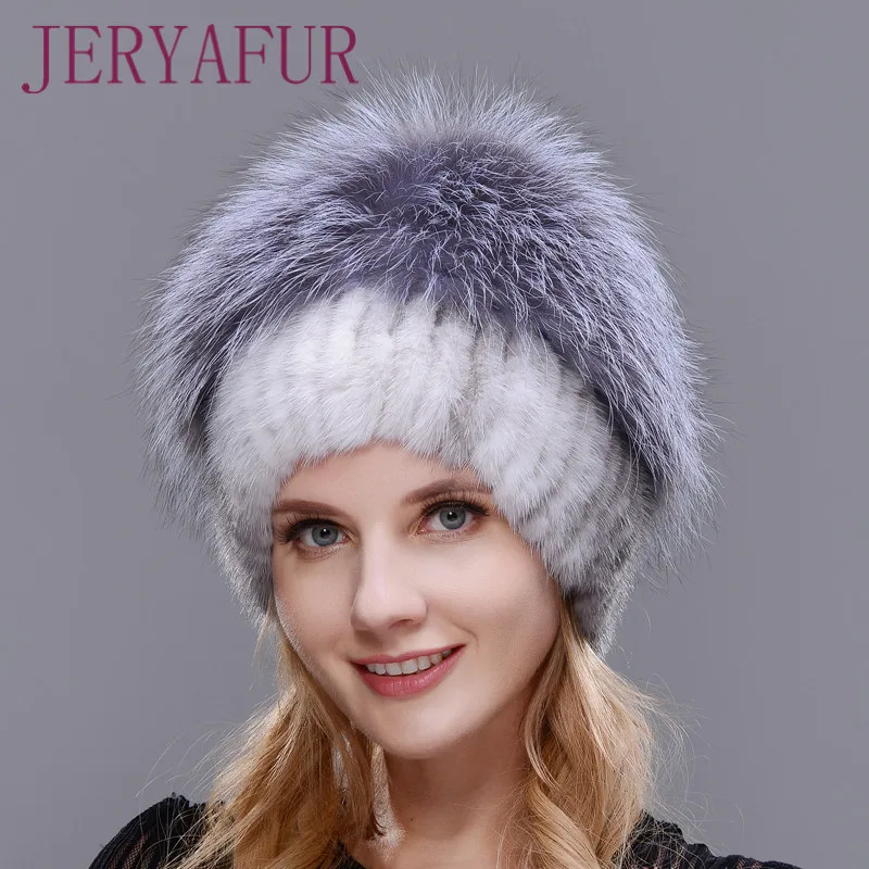 COLOR3 Neue frauen зимняя русская pelz mode echt pelzmutze nerz naturliche fuchs wolle gestrickt Лыжная хижина warme ohr schutz reise hut - Цвет: COLOR3