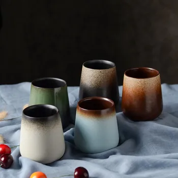 

Jingdezhen Simple Handmade Coffee Mug Ceramic Milk Mug Tea Cup Japanese Style Retro Gradient Matte Office Water Cups Drinkware