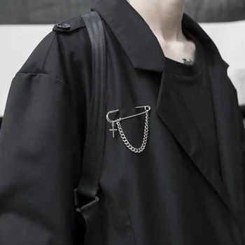 

2020 Sale Kpop Statement Retro Punk Big Pins Cross Brooches Unisex Couple Chain Design Suit Accessory For Women Men Decoration