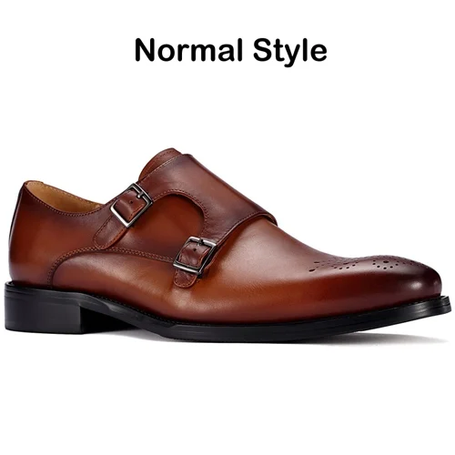 Top Quality Genuine Leather Men's Oxfords Pointed Toe Monk Straps Man Goodyear Flats Summer Height Increase 6cm Male Shoes MLT63 - Цвет: Brown Normal