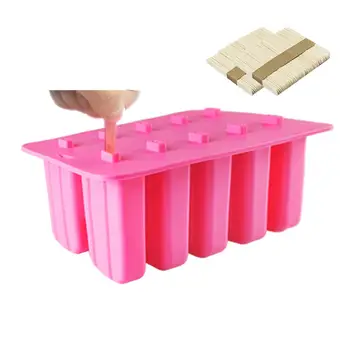 

DIY Dessert Homemade Food 10 Cells Ice Cream Popsicle Frozen Mold Silicone Ice Cream Lolly Maker Mould Ice Tray with Cover Lid