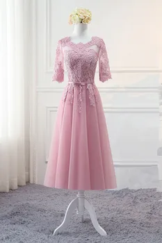 

Women's long evening party dress lace up bridesmaid graduation formal prom evening gown plus size A line pink short dress