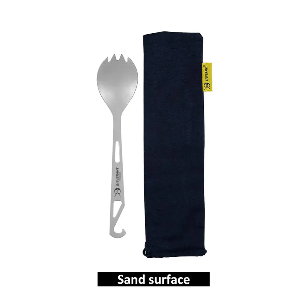 Silverant Ложка из чистого титана Spork 3 в 1, легкая ложка и вилка с открывашкой для бутылок и моющимся рюкзаком