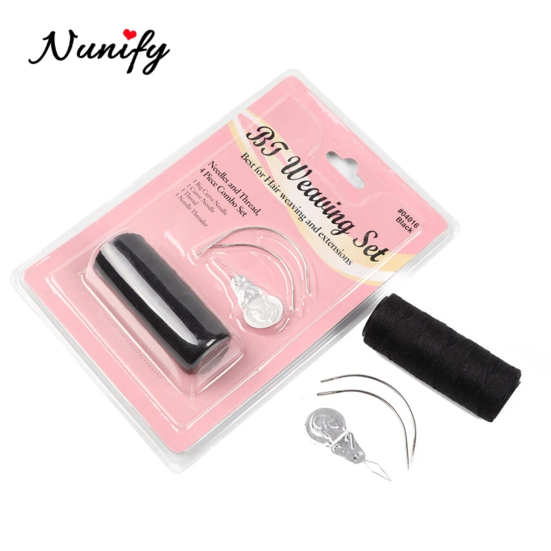 Nunify Threader Guide Needle And Thread For Sew Hair 2Pcs C Type Crochet  Needle Black Weaving Thread For Dreadlock Accessories