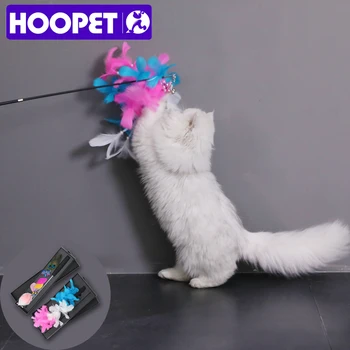 

HOOPET Cat Toys Kitten Funny Colorful Cat Stick Feather With Small Bell Interactive Stick Pet Accessory Cat Supplies
