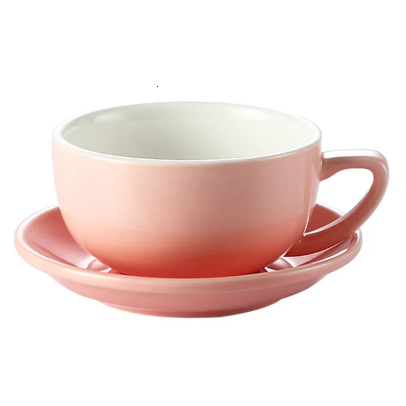 Ceramic Coffee Cup Saucers Copos Restaurant Espresso Cappuccino Latte Art Mug Afternoon Tea Black Tea Cup 350CC Big Capacity - Цвет: pink