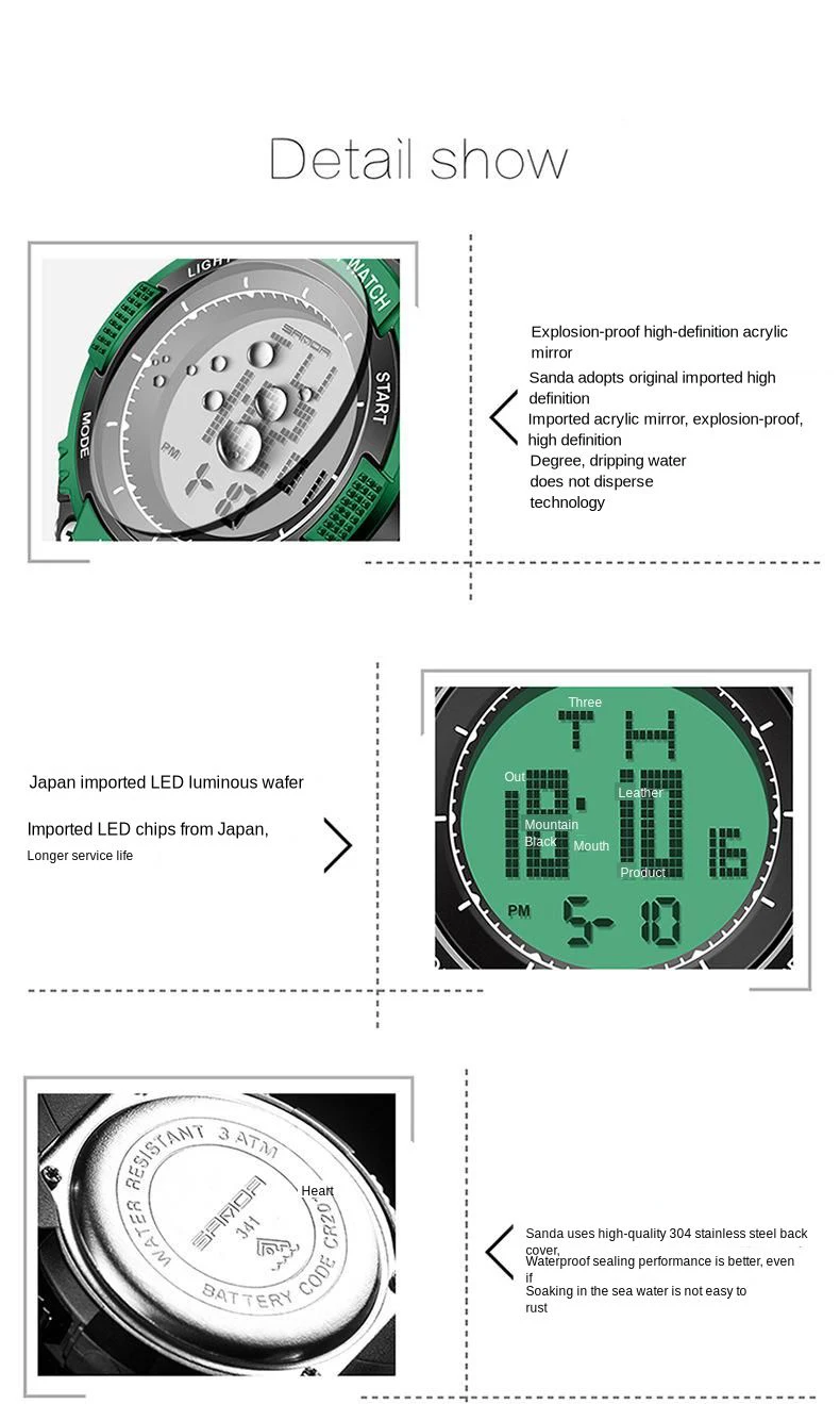 Sanda Waterproof Sports Watch Men's Outdoor Electronic Watch Sanda Luminous Multi-function Student Men's Watch Factory