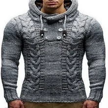 2021 New Men's Fashion Solid Color Knit Hooded Sweaters O-Neck Long Sleeve Slim Fit Pullover Tops Autumn Winter