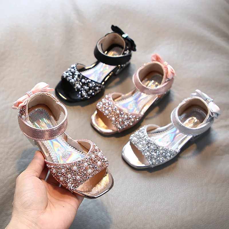 

2020 Summer New Girls Sandals Korean Fashion Children Small High Heel Beach Shoes for Girls Crystal Princess Shoe
