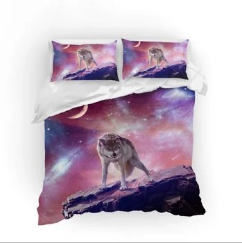 

Purple Galaxy Wolf Comforter Cover Cute Animals Bedding Sets Teens Boys Room Decor Bedspread Single Double Microfiber Bed Set