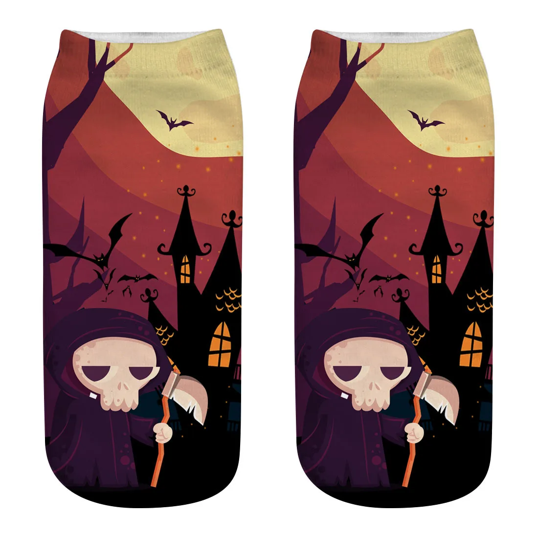 3D Halloween Pumpkin Witch Zombie Ghost Tomb Print Medium Sports Socks High Quality Unisex Casual Print Socks - Цвет: WSJ32