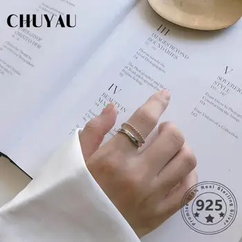 

Chuyau New Chic Simple 925 Sterling Silver Irregular Round Bead Chain Double Layer Open Rings For Women Fine Jewelry Gift